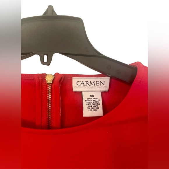 NWOT! Luxury Designer Carmen Marc Valvo Red Long-Sleeve Peplum Top Flattering XS - Picture 2 of 10